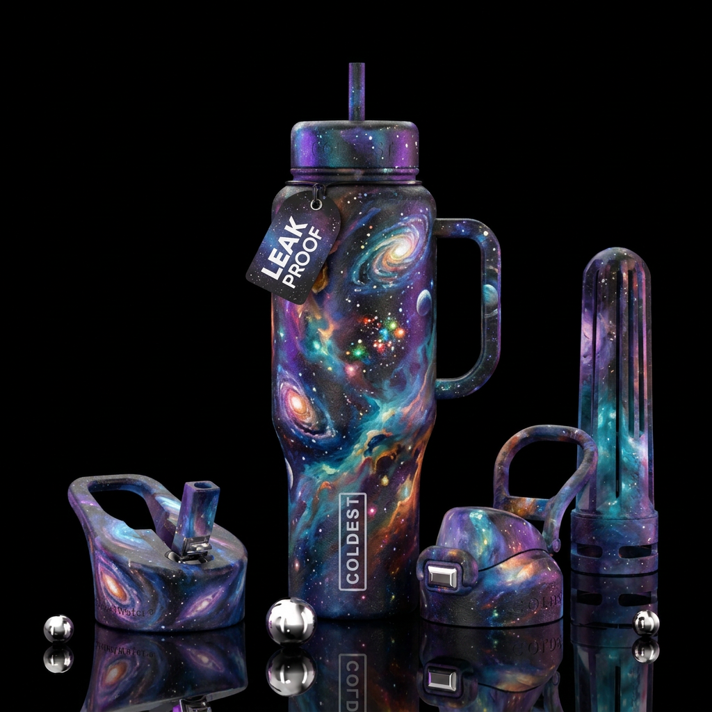 space, beautiul, artistic, swirls, fantasy, oil pa... water bottle design