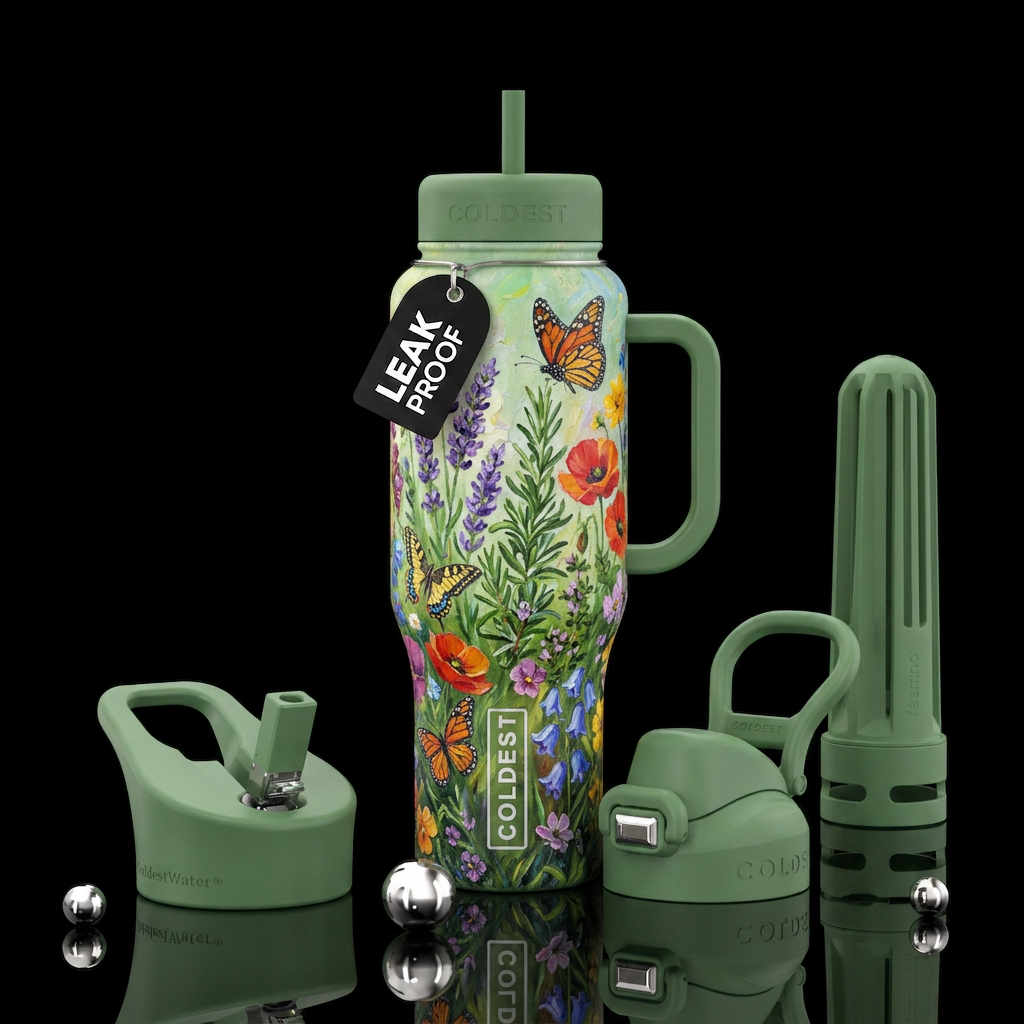 herbs, garden,  butterflies,, beautiul, artistic, ... water bottle design