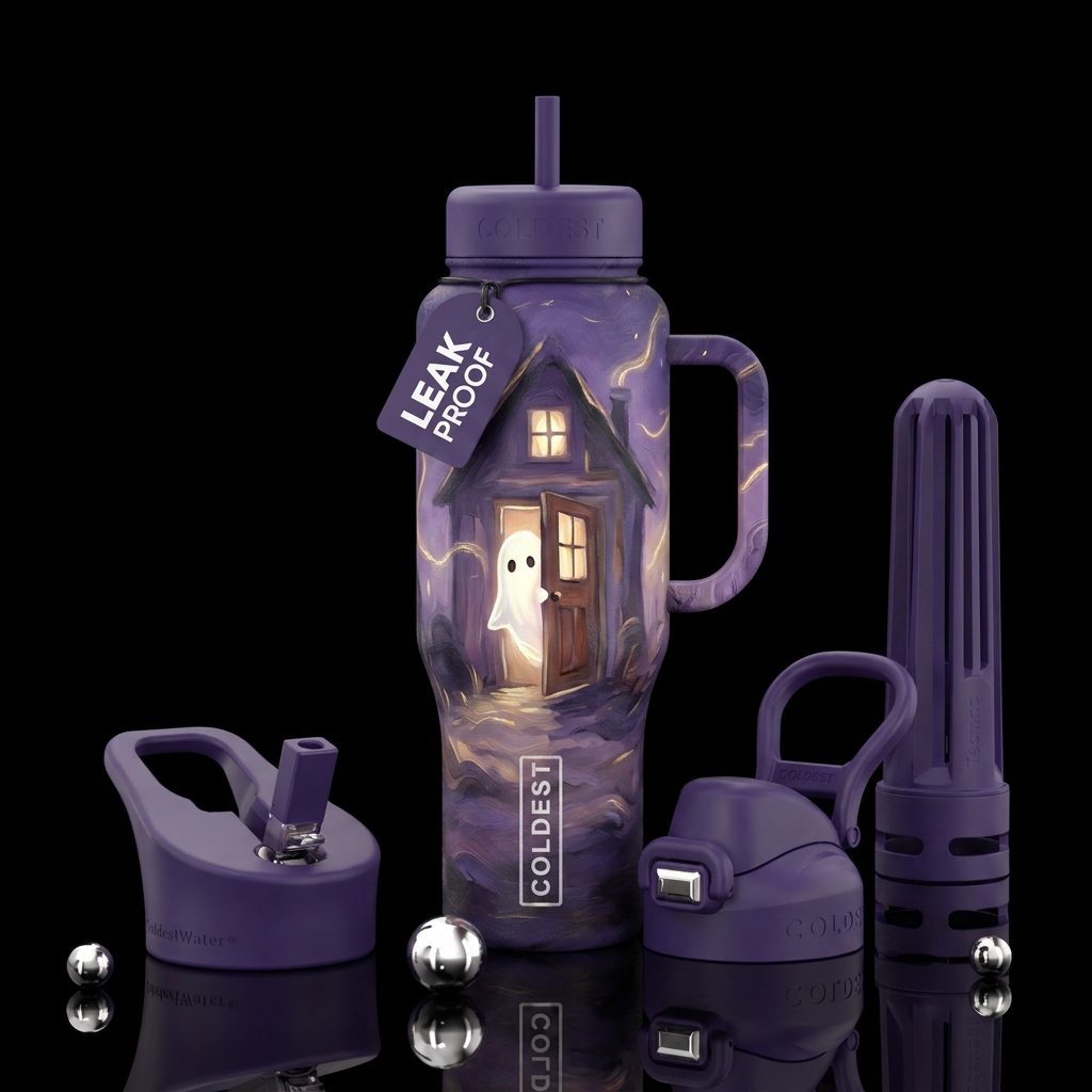 Cute ghost,  peeking out a door in a house,  twili... water bottle design