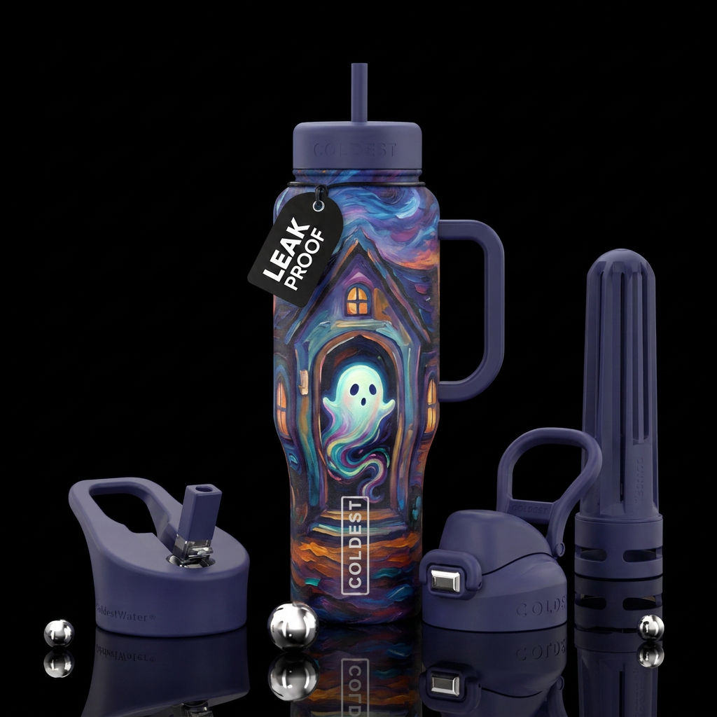 Cute ghost,  peeking out a door in a house,  twili... water bottle design