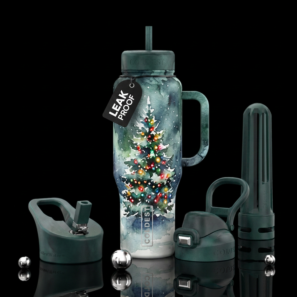 watercolor, Christmas tree with lights,, abstract,... water bottle design