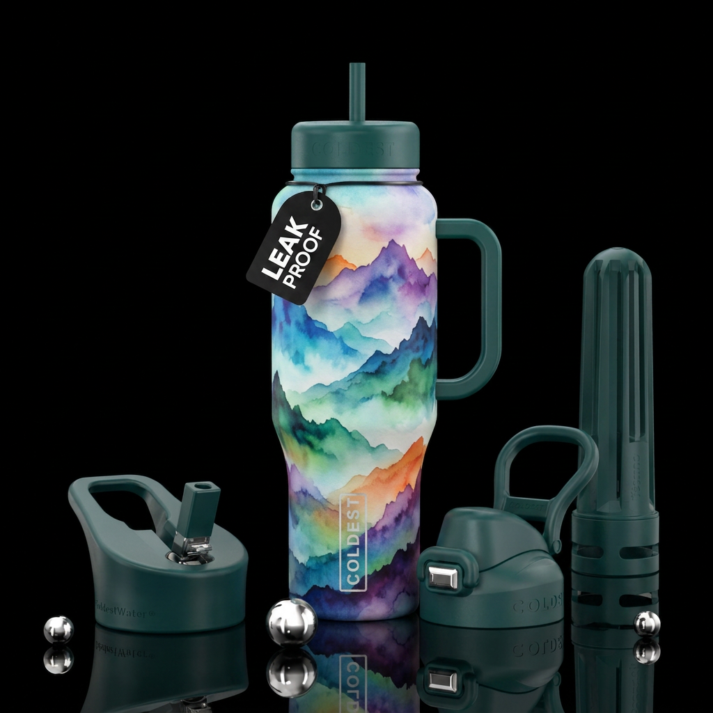 mountains. Foggy  beautiul, watercolor, artistic, ... water bottle design