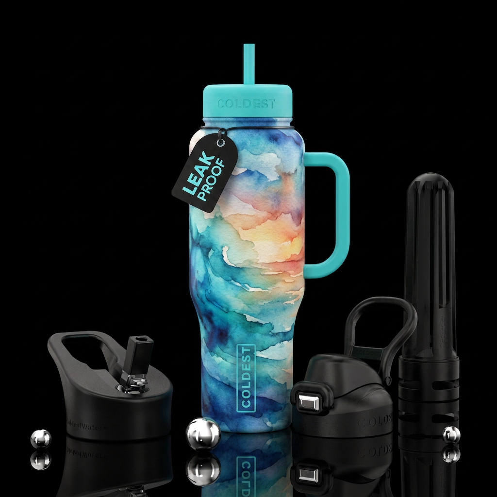 Ocean,  beautiul  ,watercolor,, abstract, artistic water bottle design