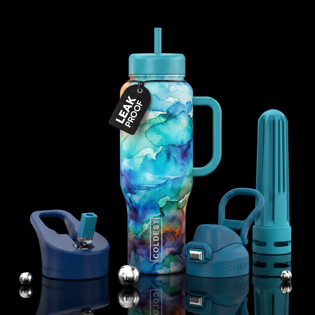 Ocean,  beautiul  ,watercolor,, abstract, artistic water bottle design