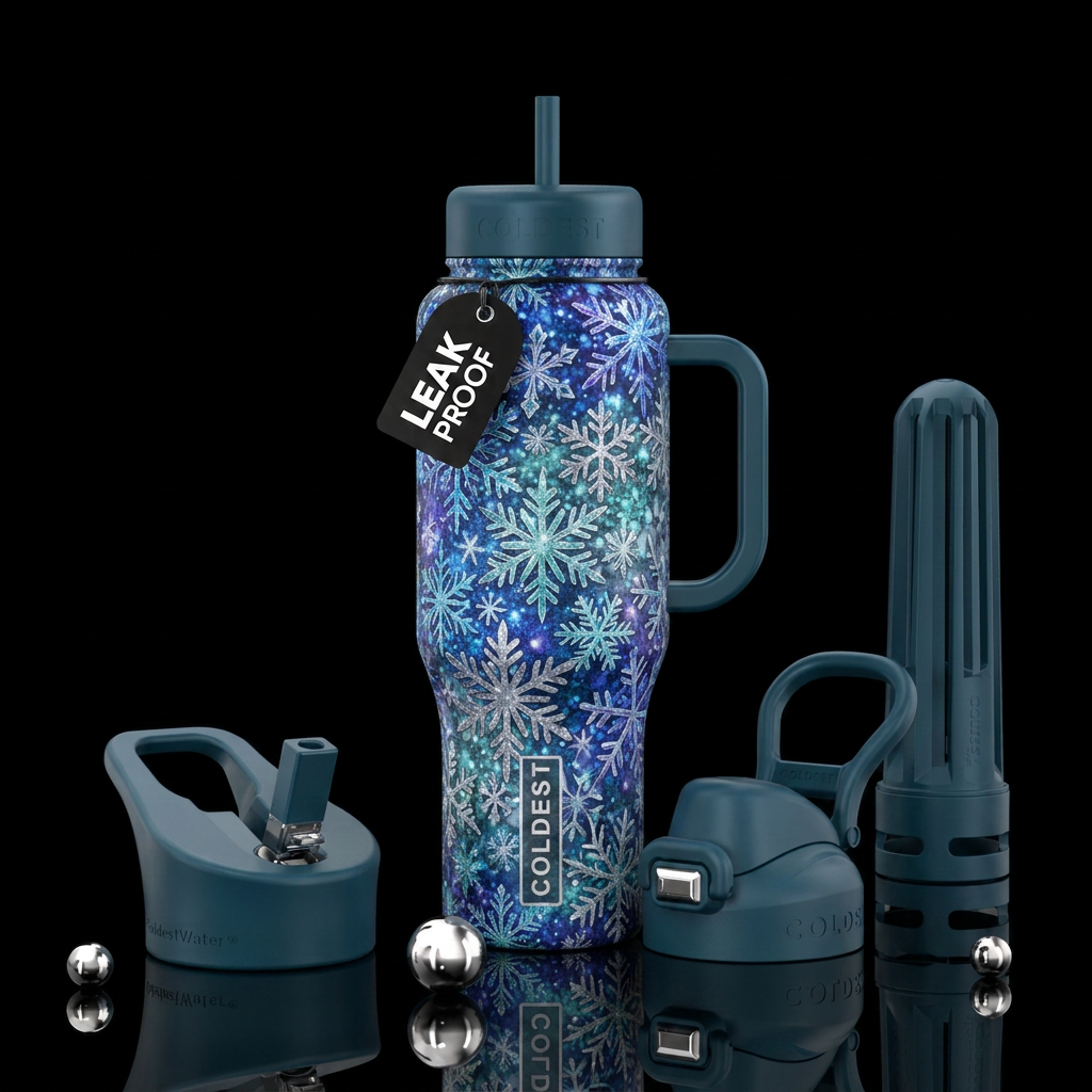 Looking up at snowflakes falling   beautiul, spark... water bottle design