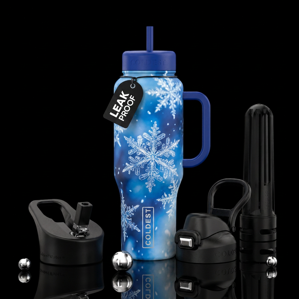 Looking up at snowflakes falling   beautiul, spark... water bottle design