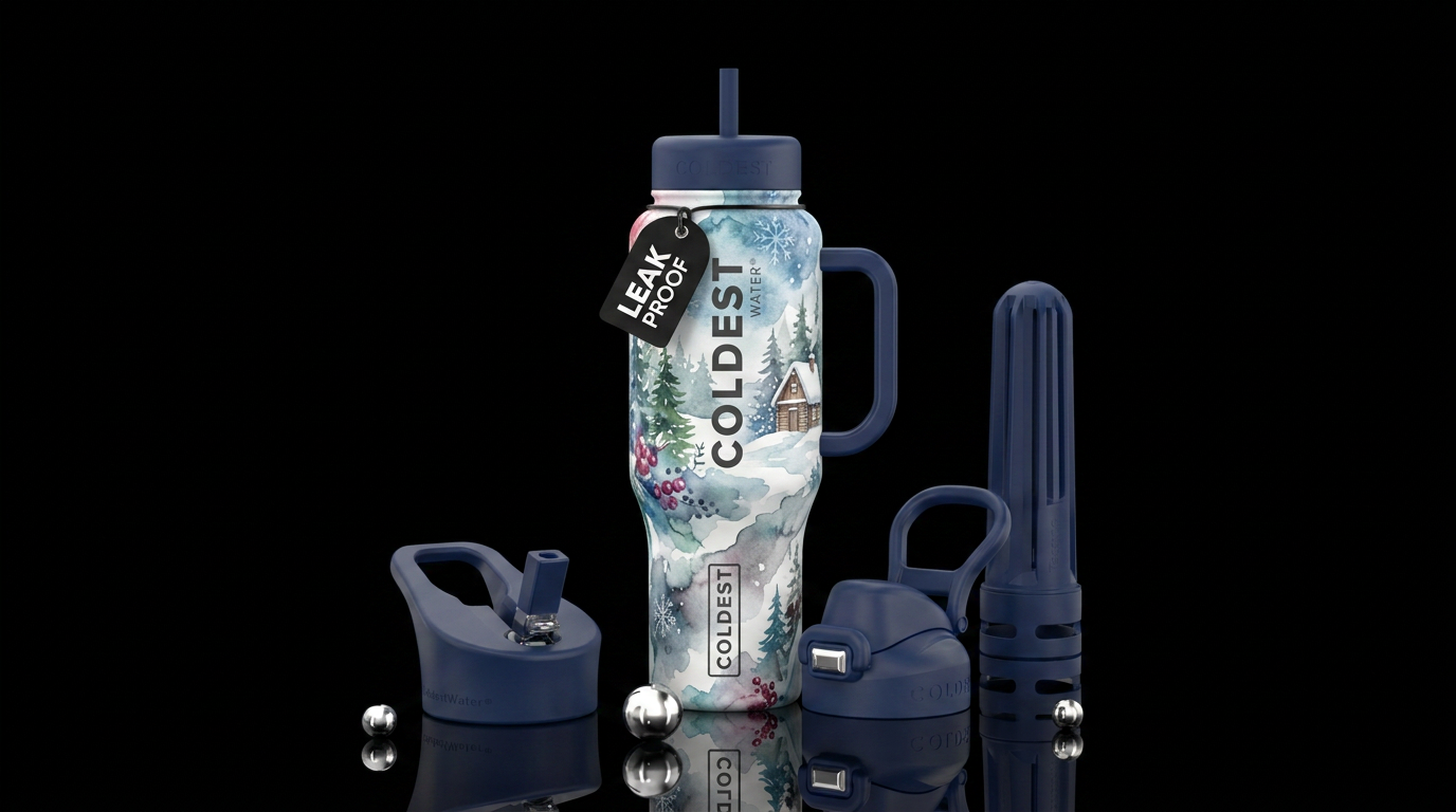 Winter wonderland,  watercolor,  artistic water bottle design