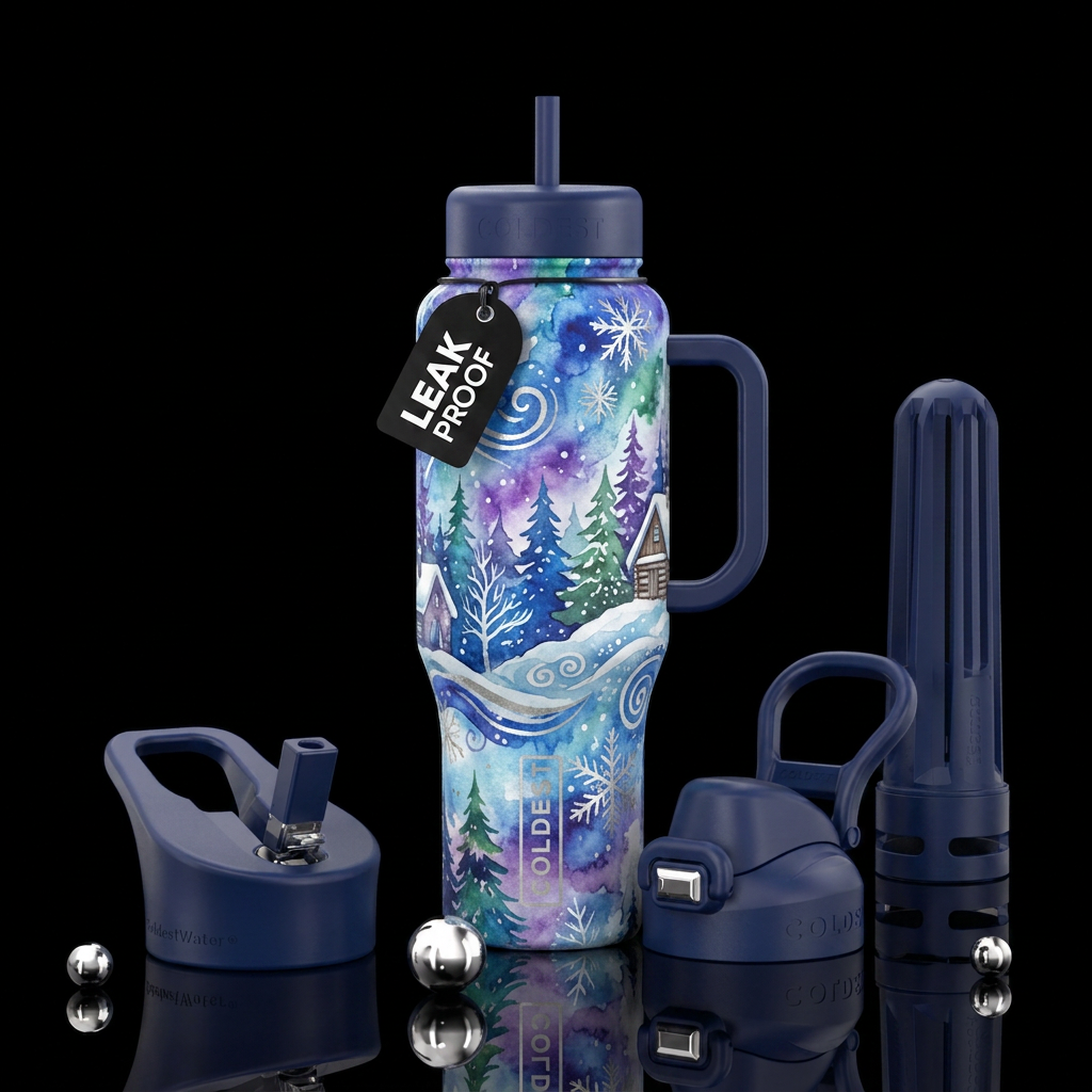 Winter wonderland,  watercolor,  artistic water bottle design