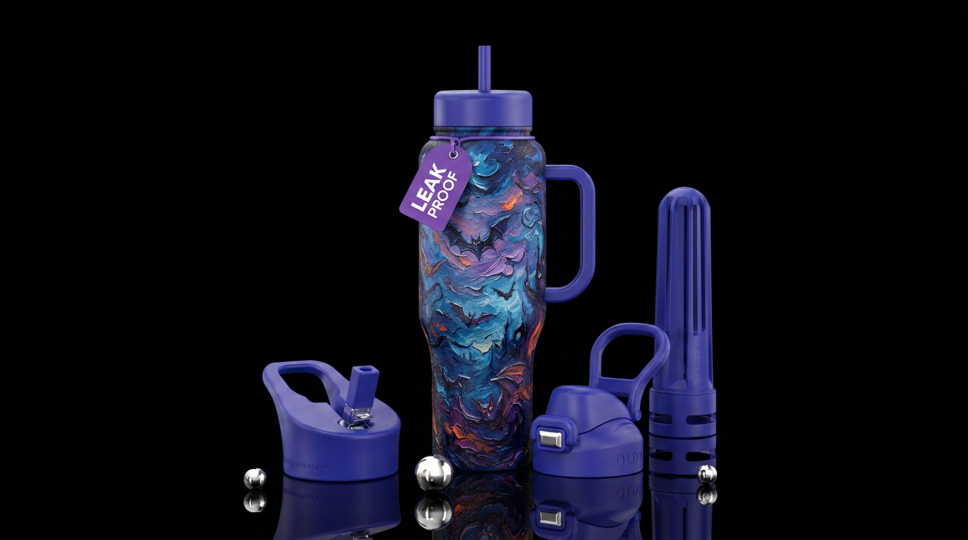 Bat,  texture painting,  twilight,, oil painted, b... water bottle design