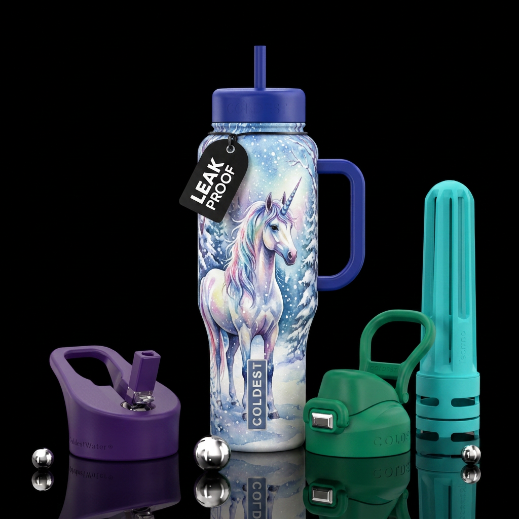 Unicorn,  beautiul, winter,  snowy,  forest,  spar... water bottle design