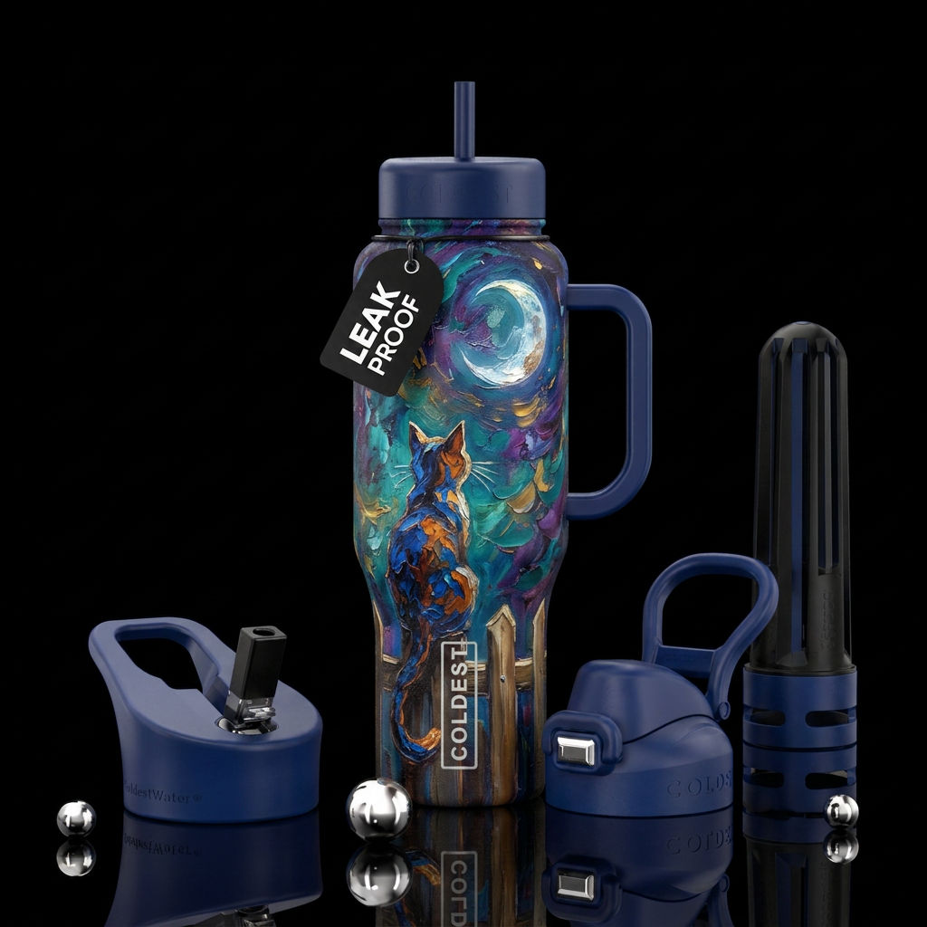 oil painted,  texture painting,  cat sitting on a ... water bottle design