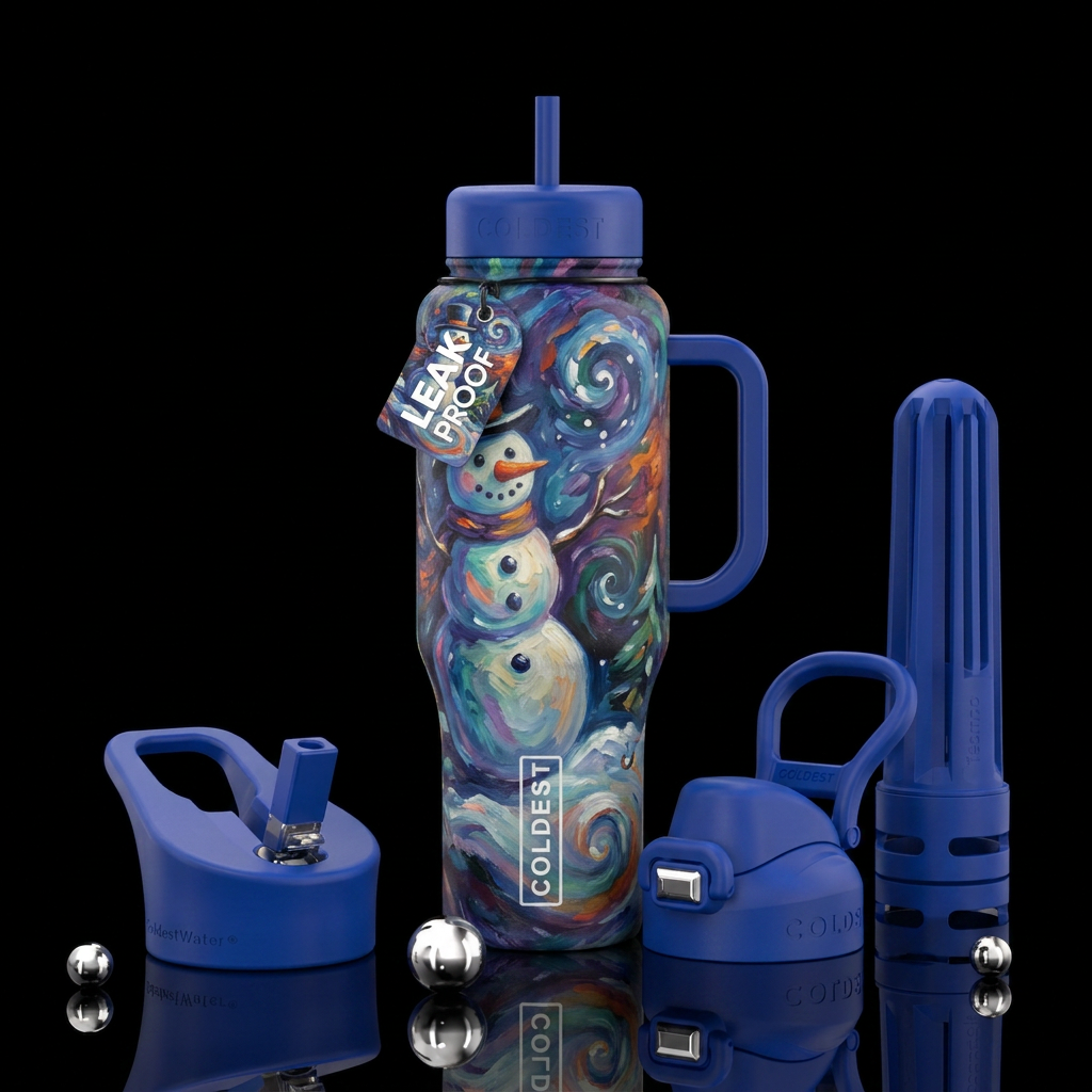 Snowman , snow, texture painting,  artistic,  abst... water bottle design