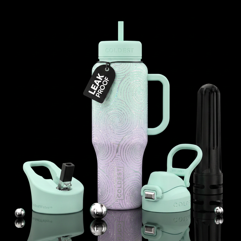 Light color bottle ombre with sparkly, spirals bea... water bottle design