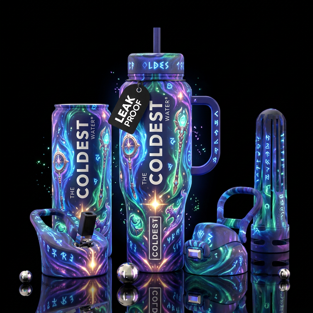 archaeology, fantasy, beautiul, glowie, abstract, ... water bottle design