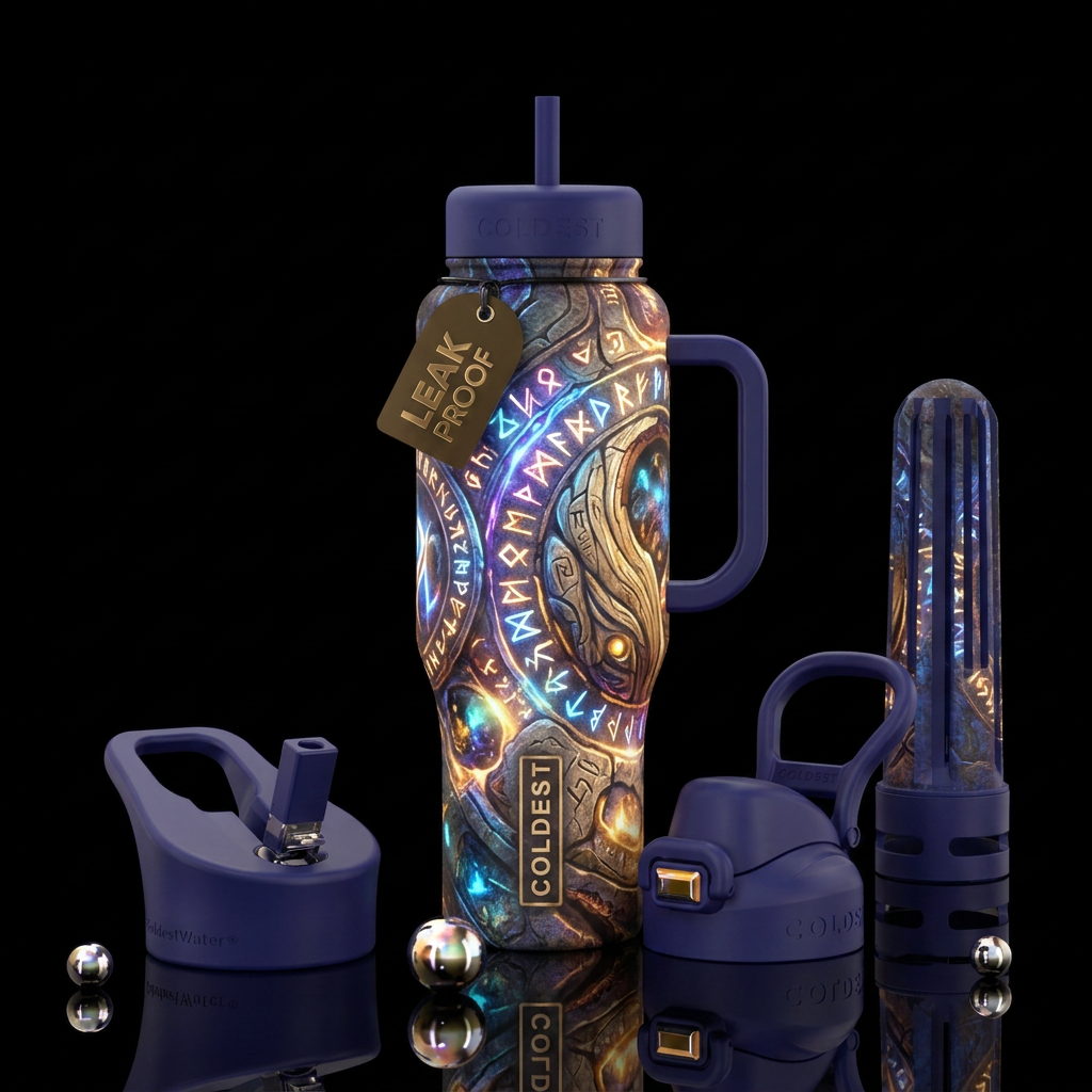 archaeology, fantasy, beautiul, glowie, abstract, ... water bottle design