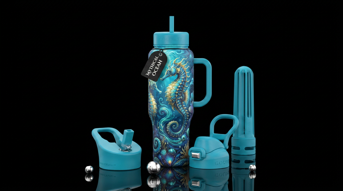 Seahorse, beautiul, mythical,  ocean  artistic water bottle design