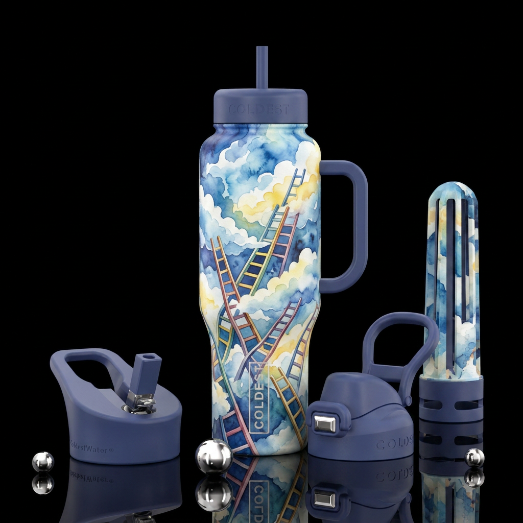 Later reaching up to the clouds, beautiul,  artist... water bottle design