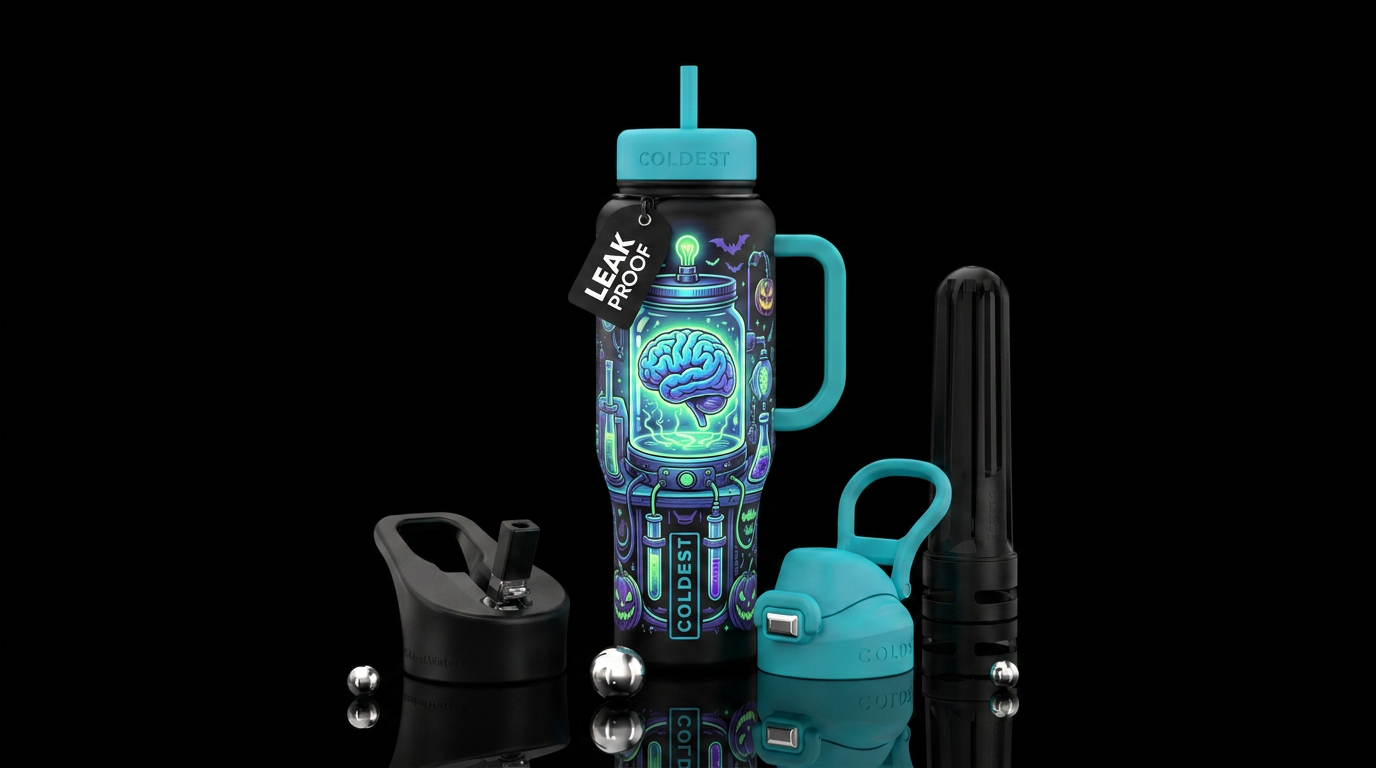 Scientific research 🧠 brain in a jar with liquid ... water bottle design