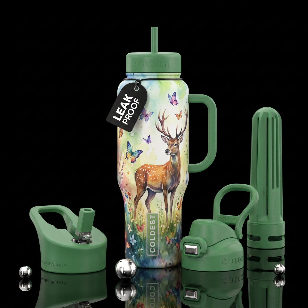 meadow, butterfly,  deer, beautiul,  fantasy, arti... water bottle design