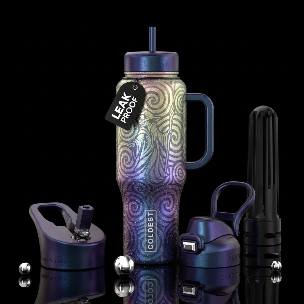 shiny, sparkly,ombre, artistic, spirals, irridesce... water bottle design