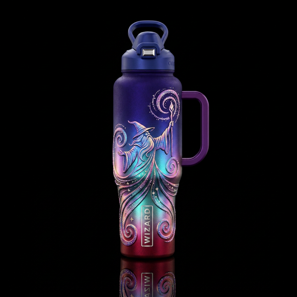 shiny, sparkly,ombre, artistic, spirals, irridesce... water bottle design