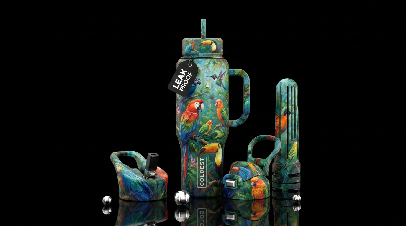 realism, artistic, birds, oil painted water bottle design