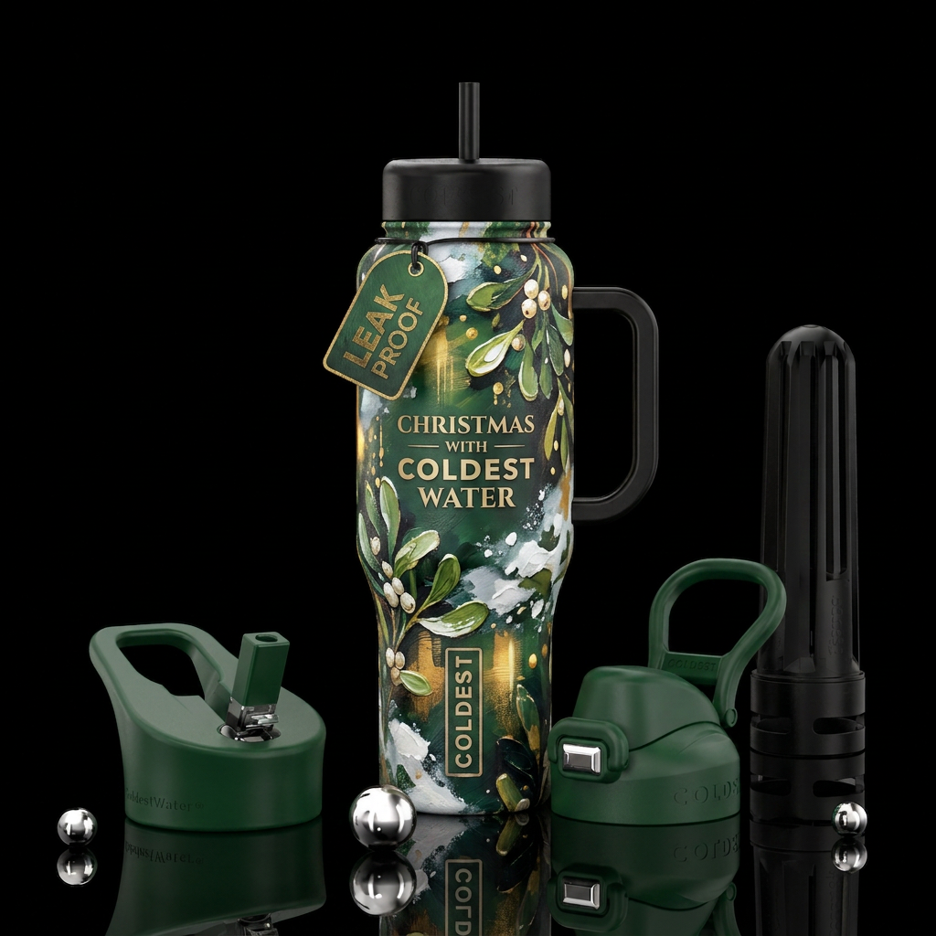 Mistletoe , snow, beautiul,  artistic,  texture pa... water bottle design
