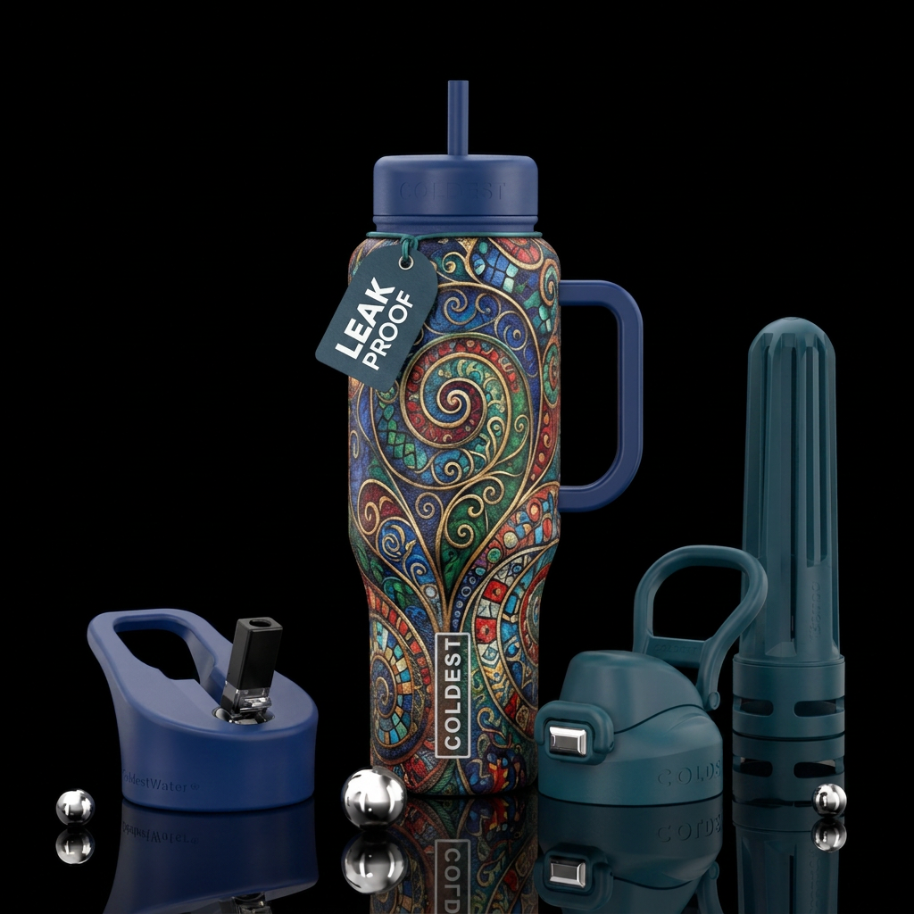 european, abstract, artistic, spirals, whimsical water bottle design