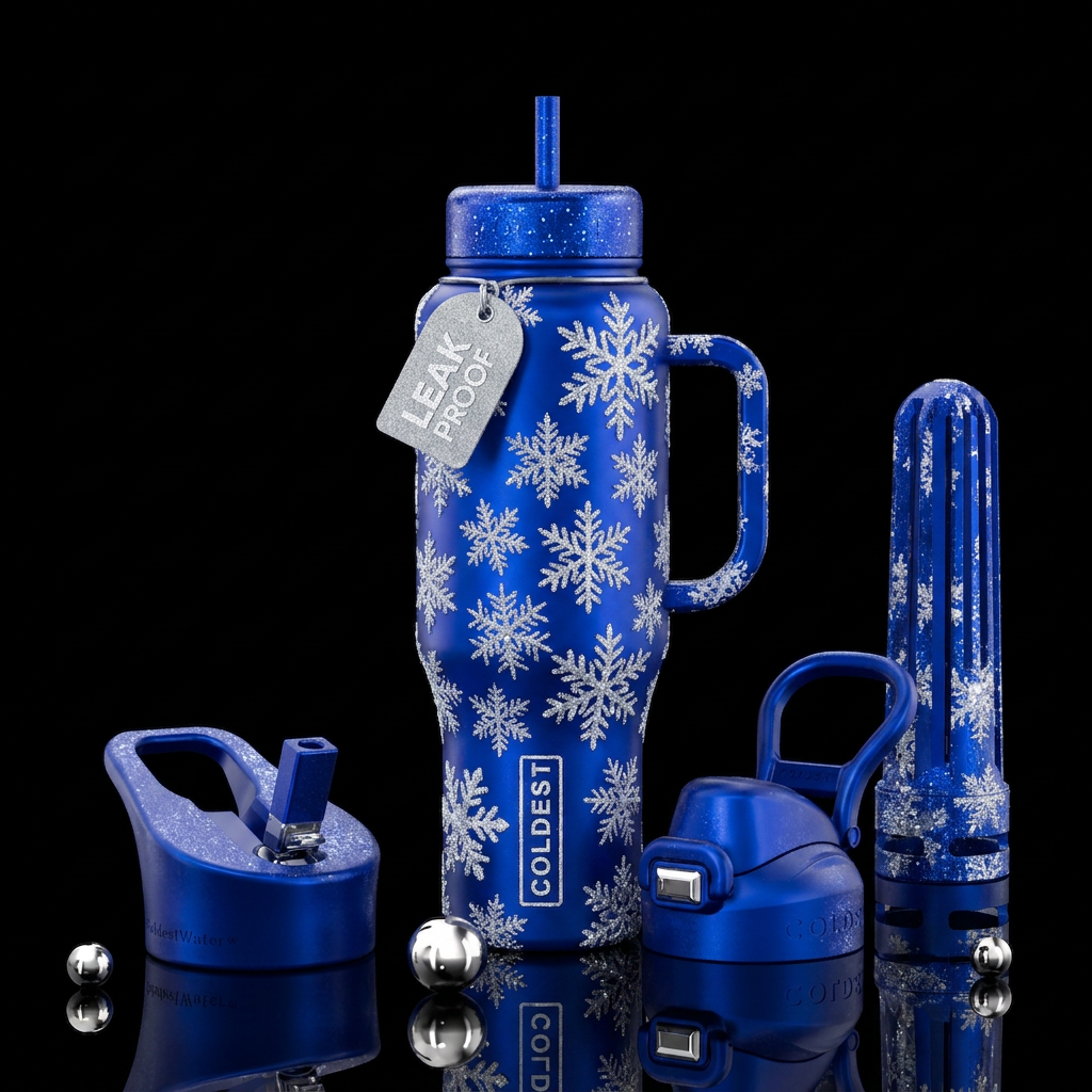3D snowflakes ❄️ falling down,  sparkly water bottle design