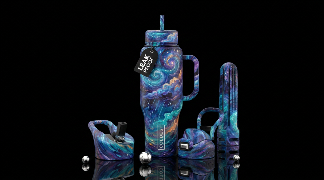 Rain storm, fantasy, swirls, artistic, oil painted water bottle design