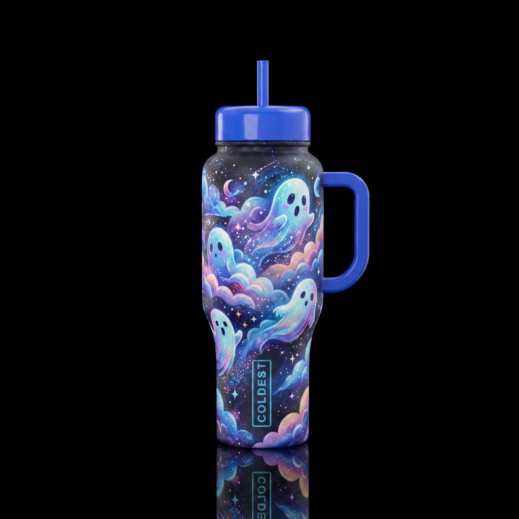 Clouds that turn into cute ghost,  sparkly,  beaut... water bottle design