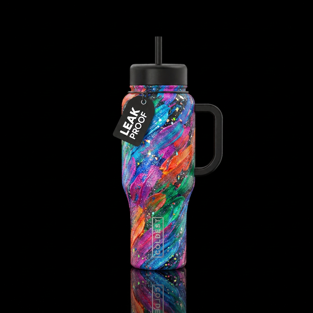 brush stroke, sparkly, realism, painting, texture ... water bottle design