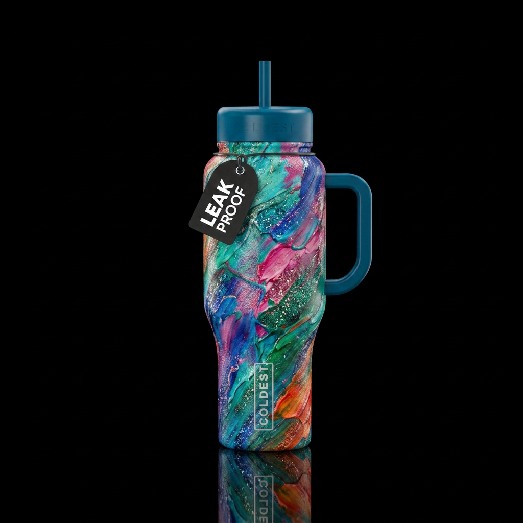brush stroke, sparkly, realism, painting, texture ... water bottle design