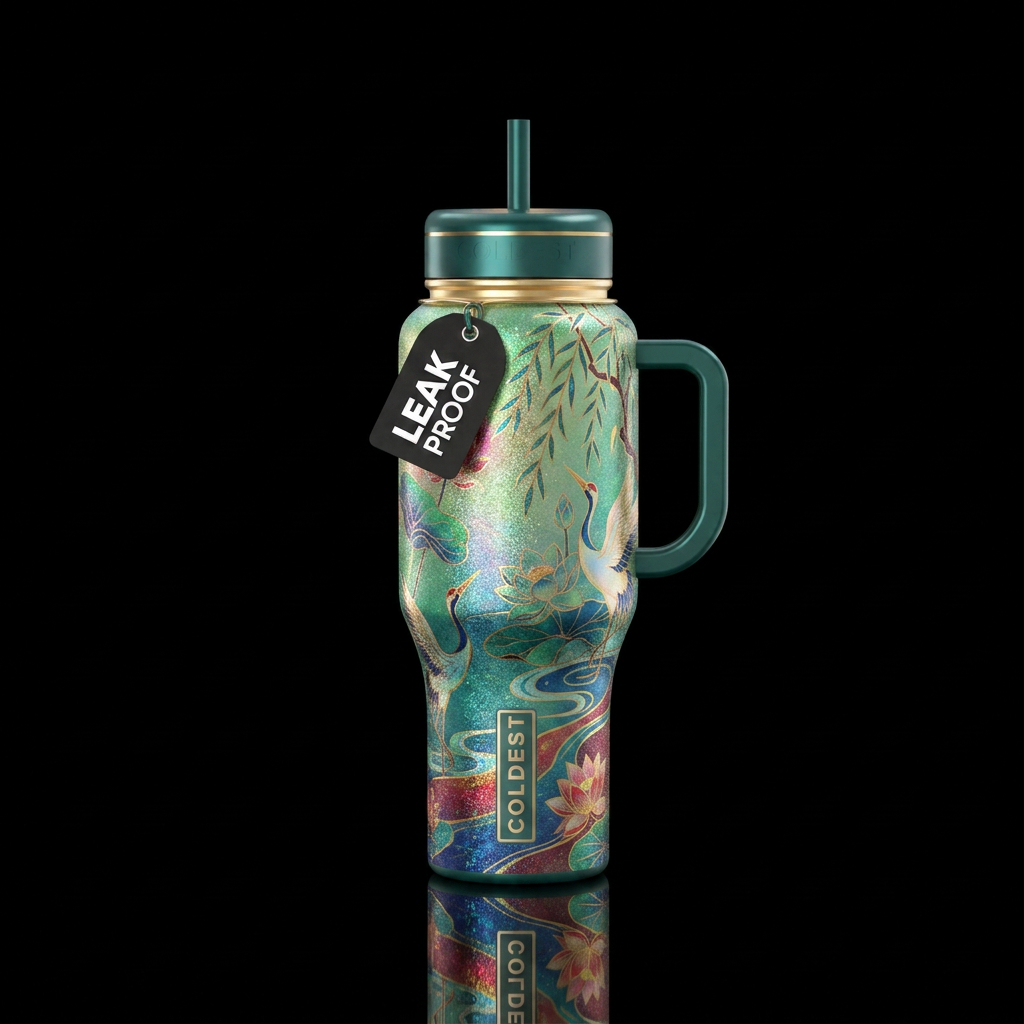 Crane in a Chinese Water Garden, beautiul, sparkly... water bottle design