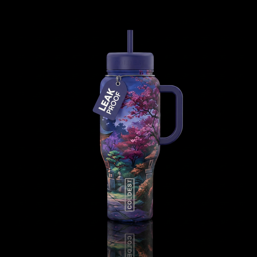 Japanese garden twilight,  beautiul, artistic, rea... water bottle design