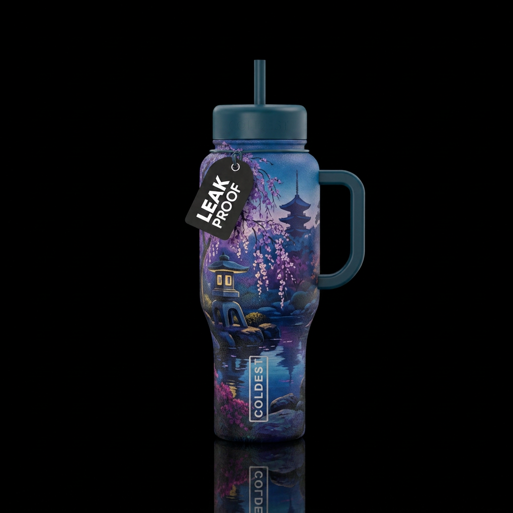 Japanese garden twilight,  beautiul, artistic, rea... water bottle design