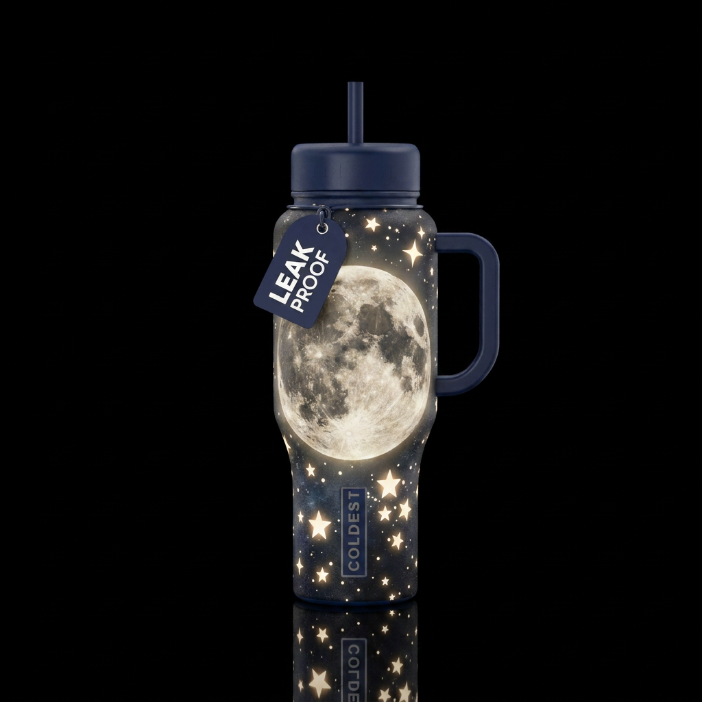 Close up of the  moon and stars , glowie,  beautiu... water bottle design