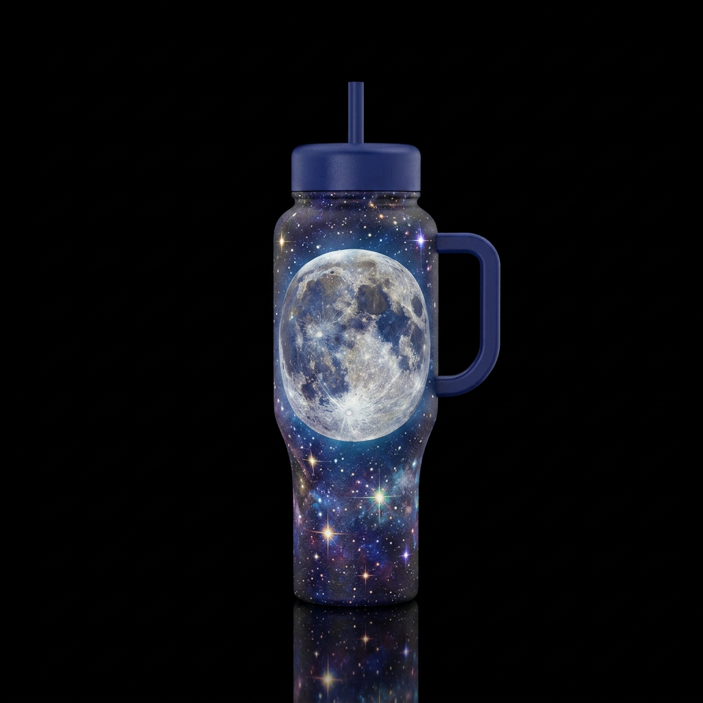 Close up of the  moon and stars , glowie,  beautiu... water bottle design