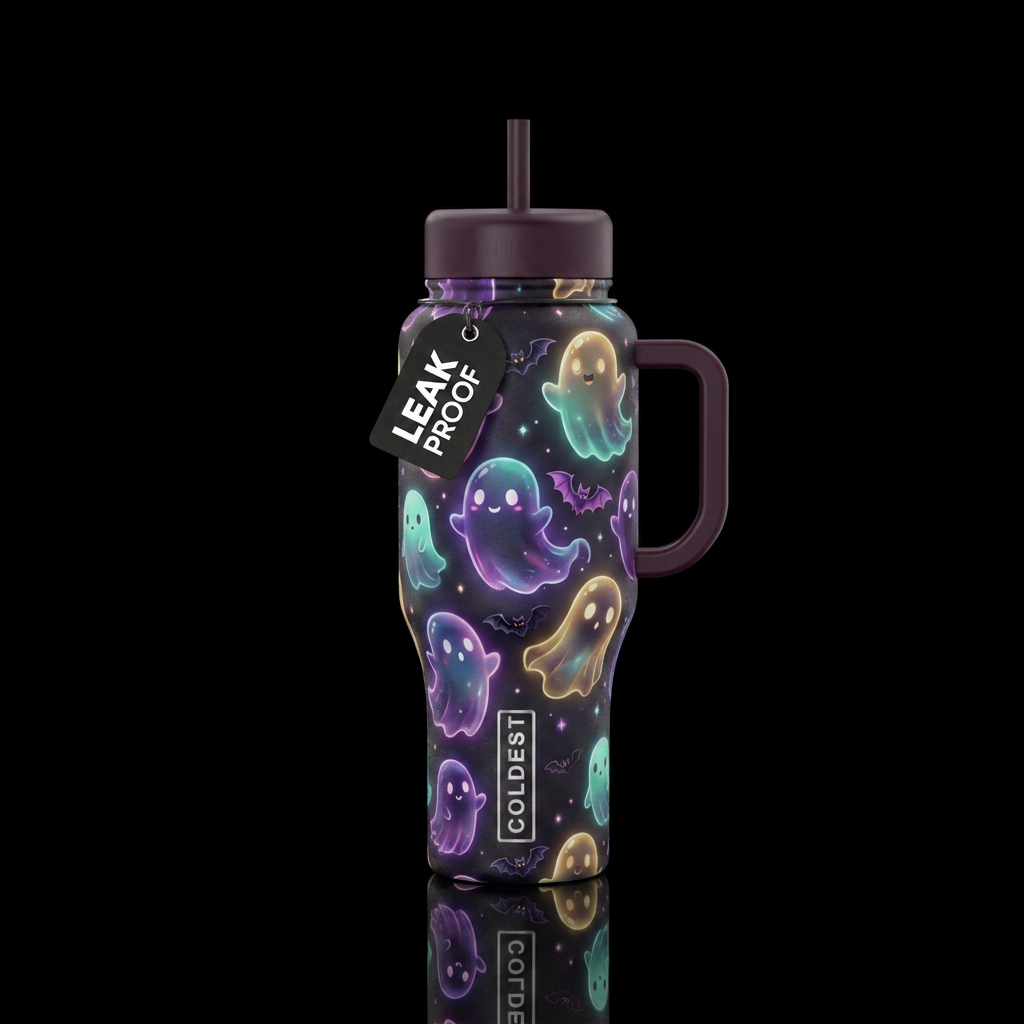 Cute little ghosts 👻 flying around,  glowie,  and... water bottle design
