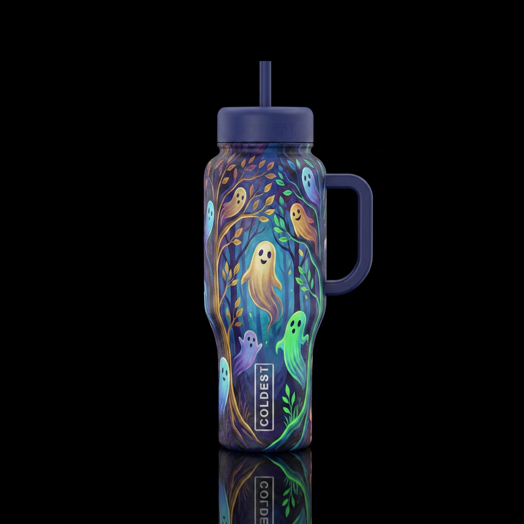Ghosts 👻 in a forest,  twilight,  texture paintin... water bottle design