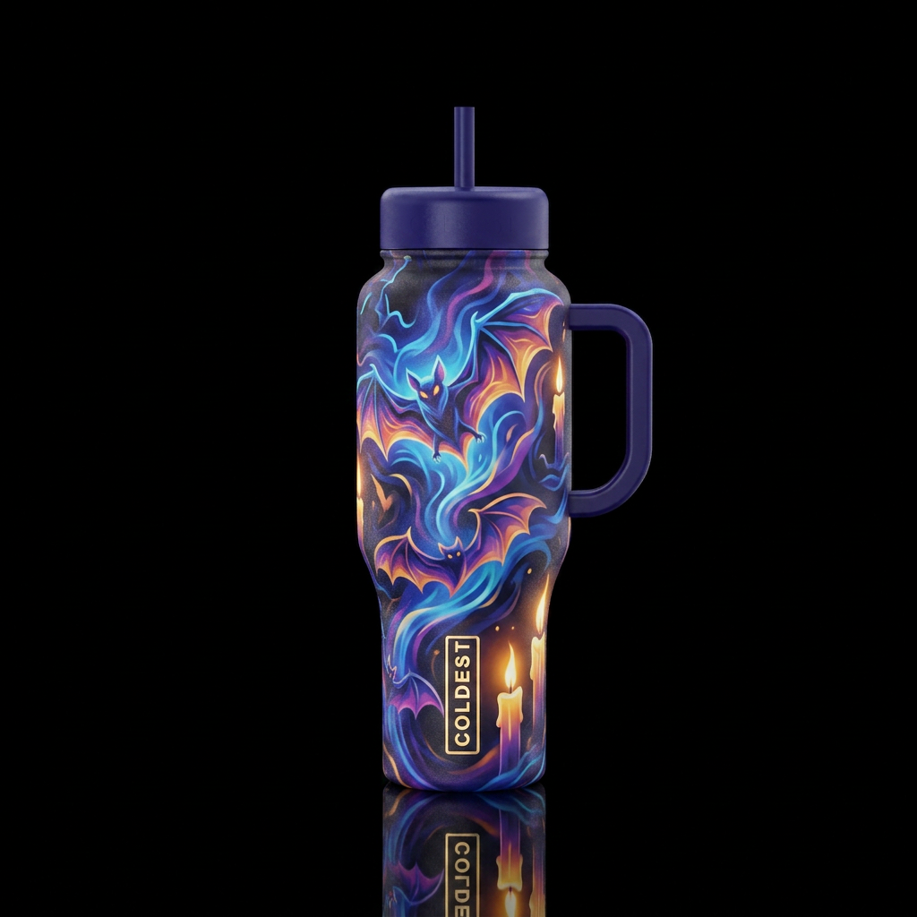 Bats and candles 🕯 abstract,  artistic,  glowie water bottle design