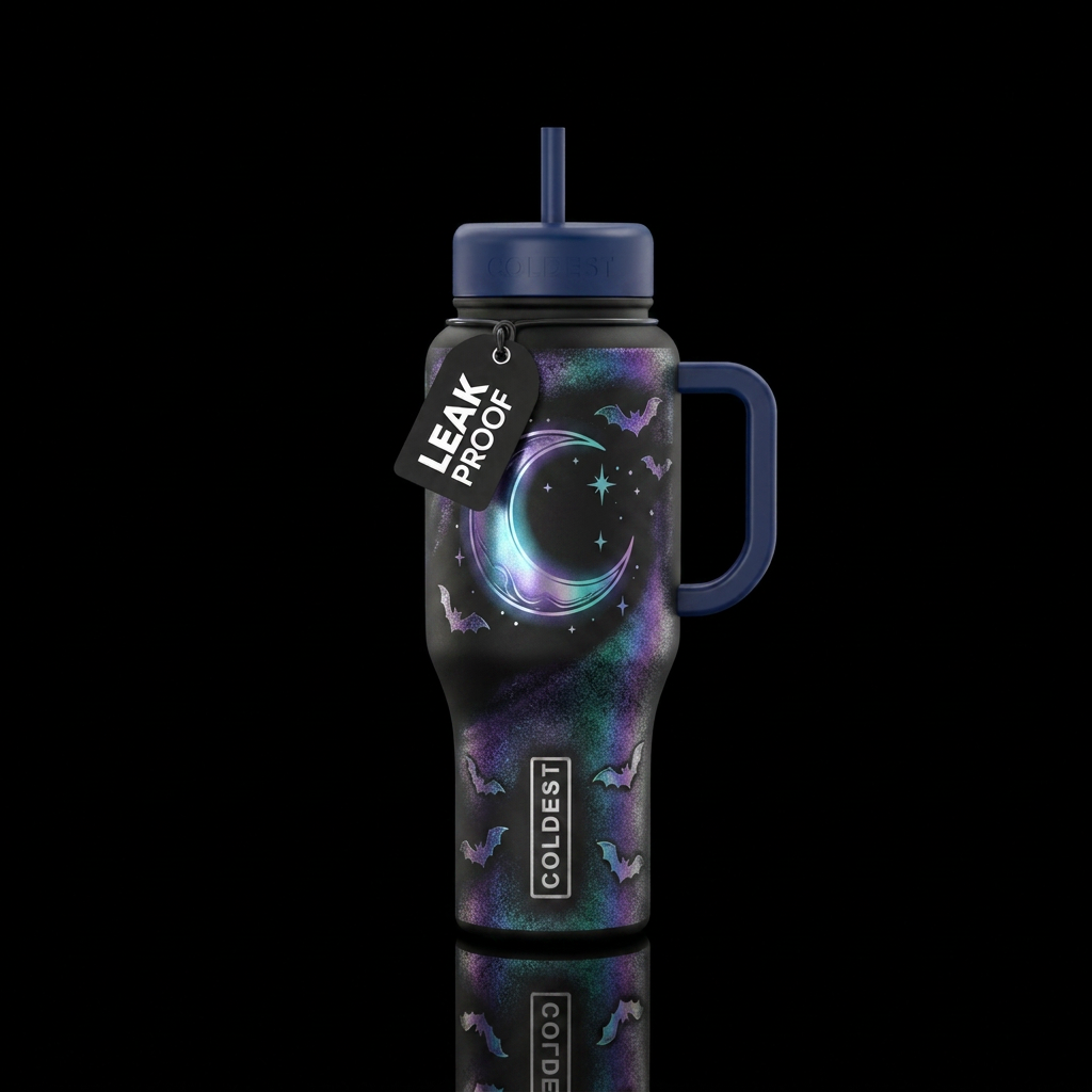 irridescent,  bats , Moonlight water bottle design