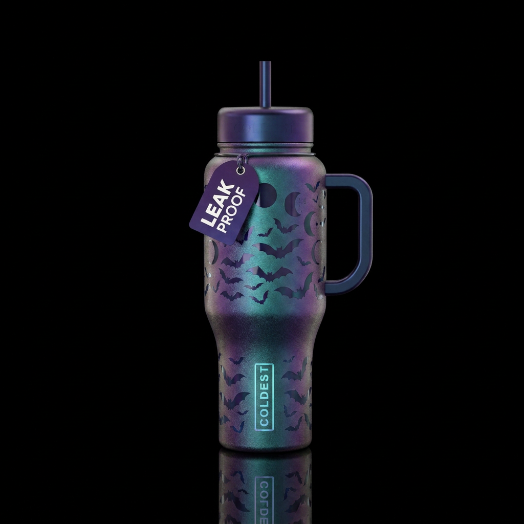irridescent,  bats , Moonlight water bottle design
