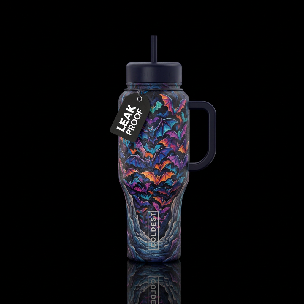 Bats flying out of a cave , abstract,  texture water bottle design