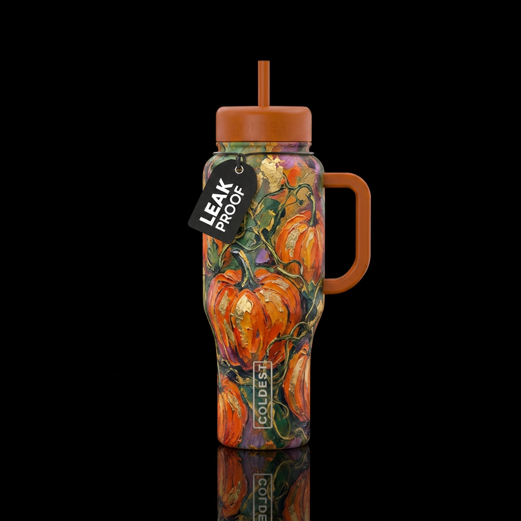 Pumpkins and vines , texture painting,  abstract, ... water bottle design