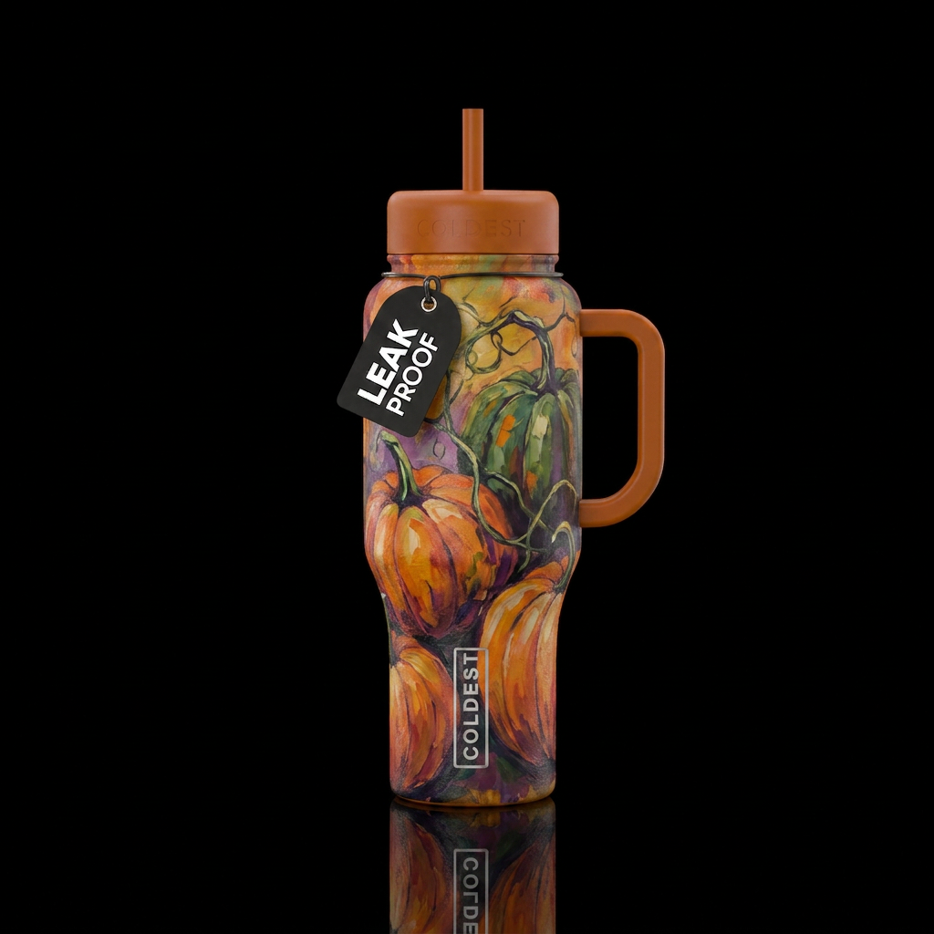Pumpkins and vines , texture painting,  abstract, ... water bottle design