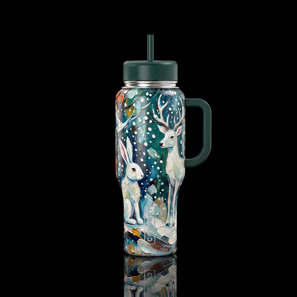 White rabbit,  white deer snowing,  abstract,  art... water bottle design