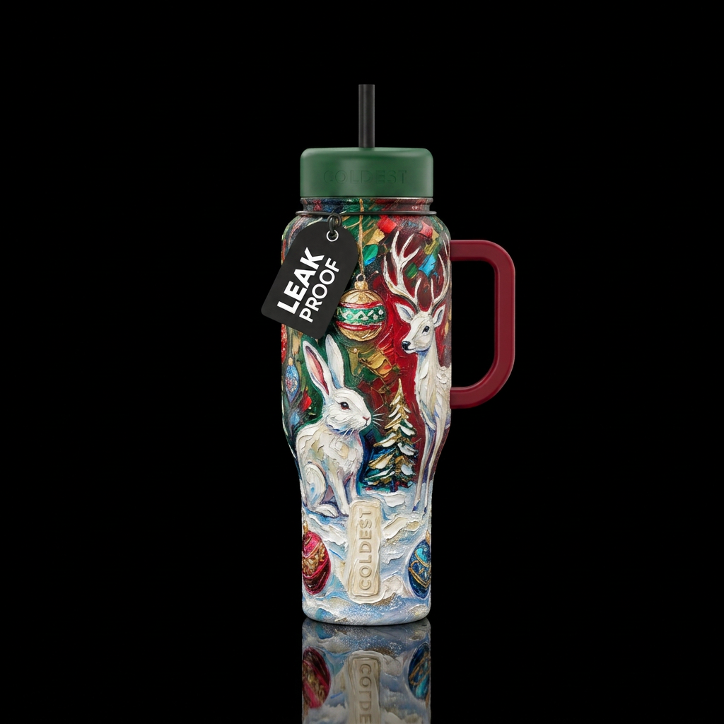 White rabbit,  white deer snowing,  abstract,  art... water bottle design
