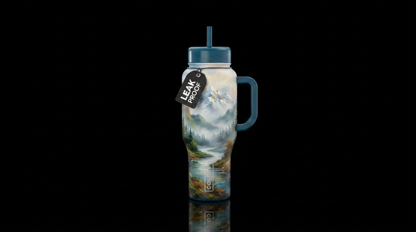 River, fog, mountains,  artistic,  oil painting,  ... water bottle design
