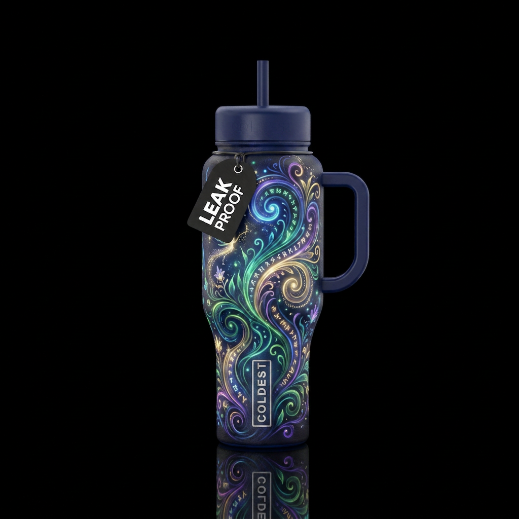 fantasy, swirls, glowie ,magic and beautiul water bottle design